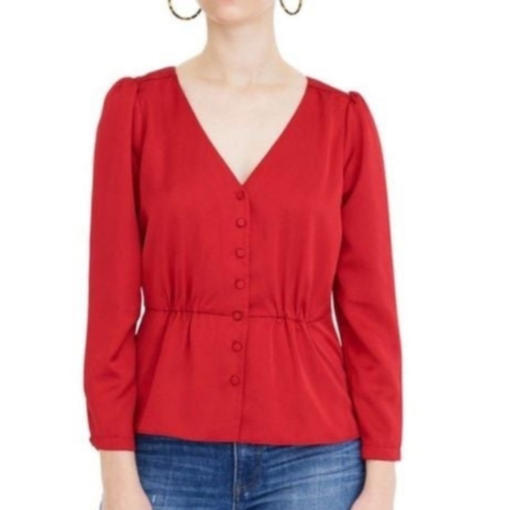 J. Crew Size 4 Red Long Sleeve Peplum Button Up Top